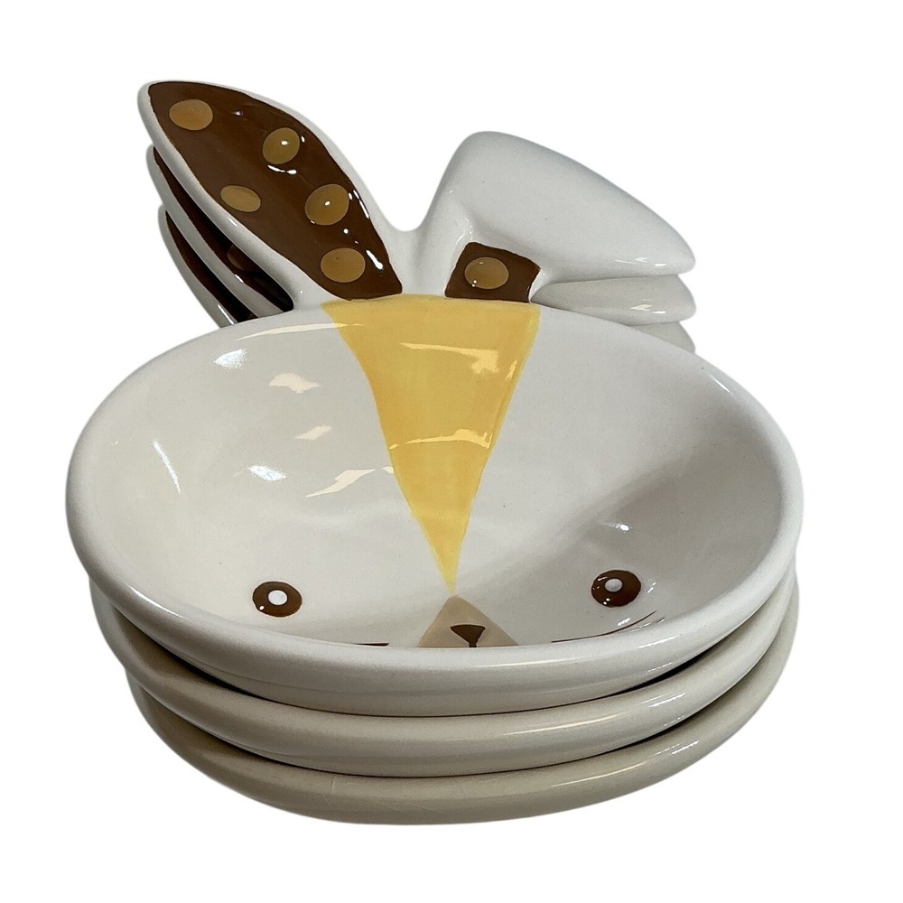 Target Easter 2012 Bunny‎ Rabbit Ceramic Snack Bowls Set of 3 White Brown Yellow